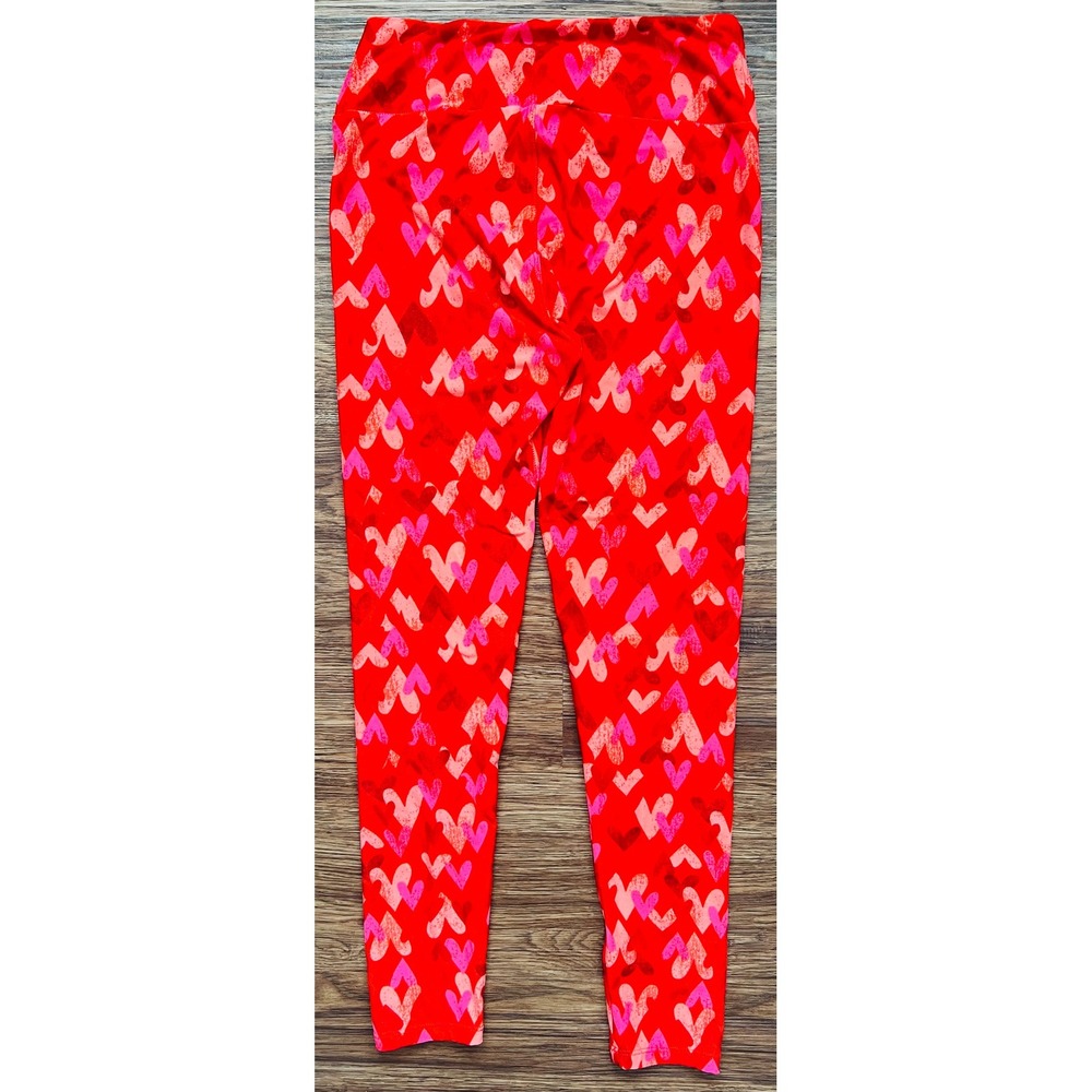 LuLaRoe Red Pink Heart Print Leggings OS Valentine's Day High Waist Soft Stretch - Picture 5 of 5